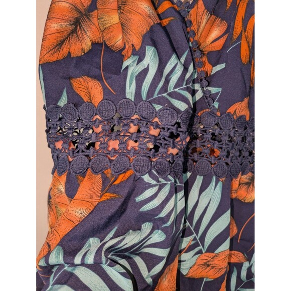 Cupshe Dress M Women's Blue Tropical Vneck Sleeveless Crochet A Line Mini Woven - Picture 4 of 9